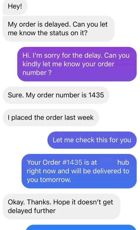 informing order delay on social example